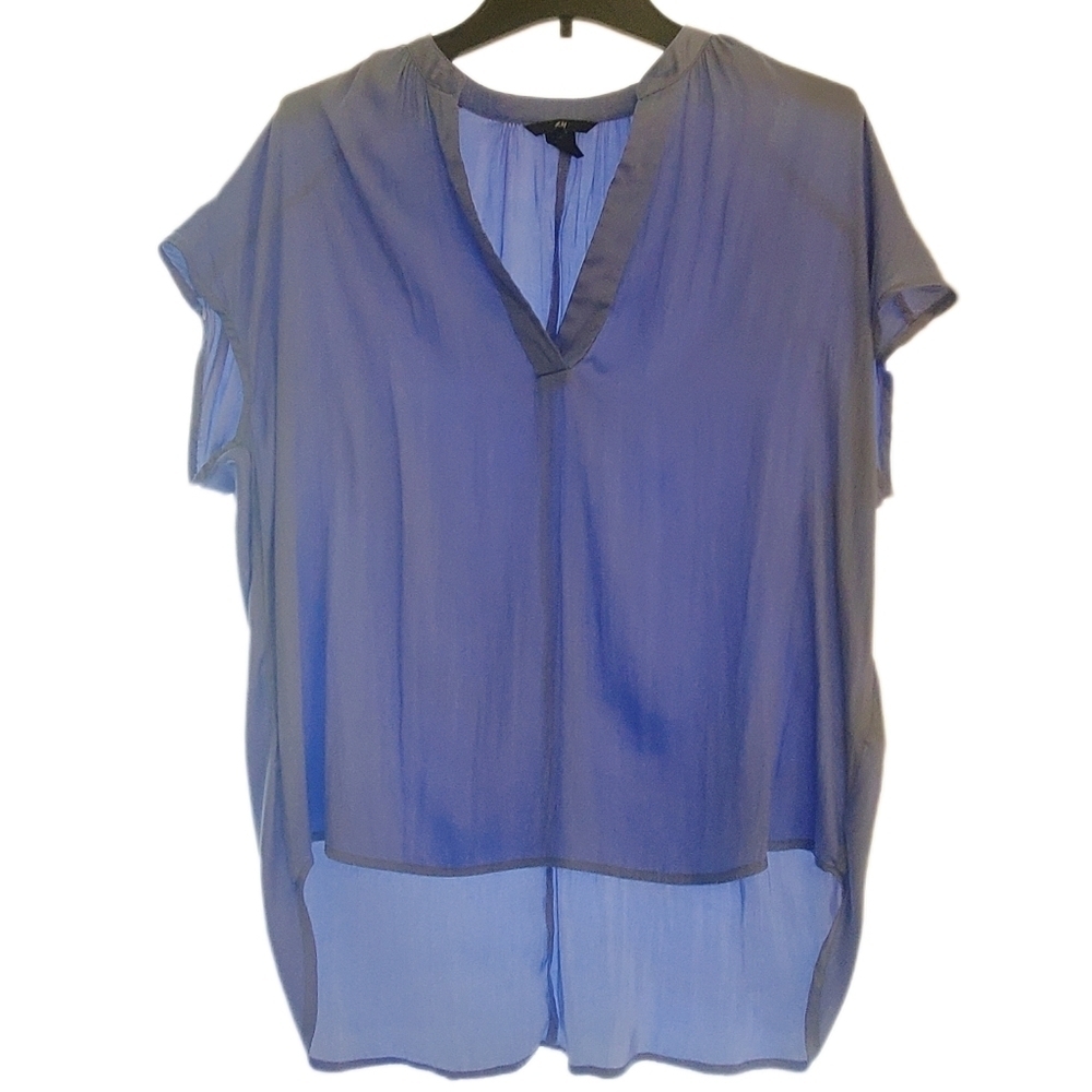 H&M Short Sleeve Silky Light Blue Blouse Size 8 Top